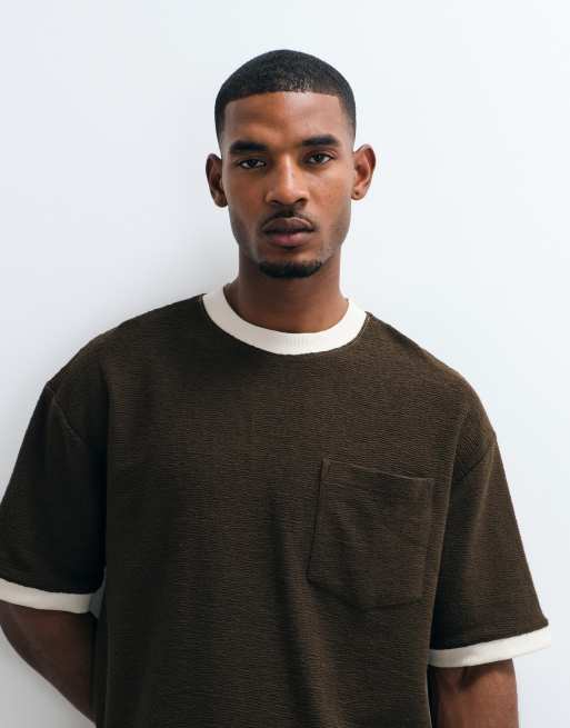 ASOS DESIGN – Brun, kraftig t-shirt i oversize med boxig passform och kontrastsömmar, 3 av 7