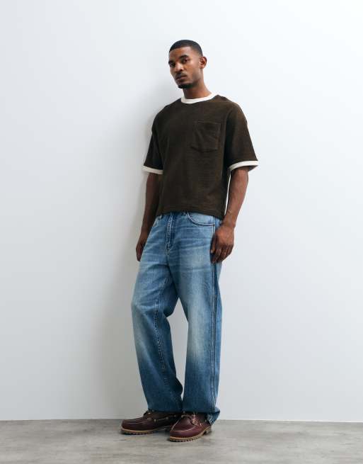 ASOS DESIGN – Brun, kraftig t-shirt i oversize med boxig passform och kontrastsömmar, 4 av 7