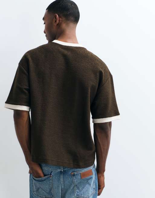 ASOS DESIGN – Brun, kraftig t-shirt i oversize med boxig passform och kontrastsömmar, 5 av 7