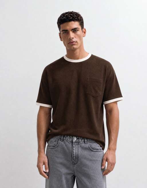 ASOS DESIGN – Brun, kraftig t-shirt i oversize med boxig passform och kontrastsömmar, 6 av 7
