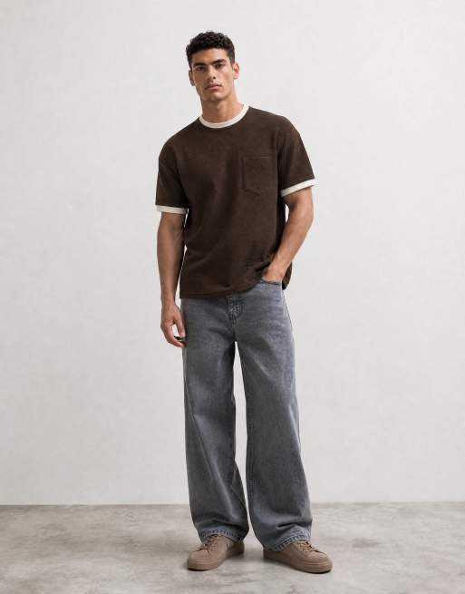 ASOS DESIGN – Brun, kraftig t-shirt i oversize med boxig passform och kontrastsömmar, 7 av 7
