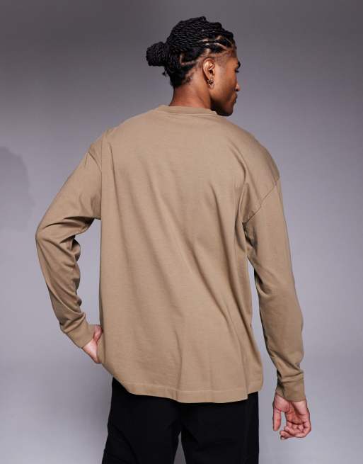 ASOS DESIGN – Brun, kraftig t-shirt i oversize med långa ärmar och muddar, 3 av 5