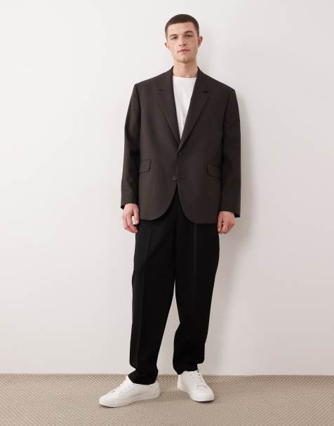 ASOS DESIGN – Brun, kritstrecksrandig kostym i oversized fit - view 1