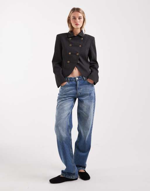ASOS DESIGN - Brun krympet jakke med nålestriber i tambur-stil, 2 af 4