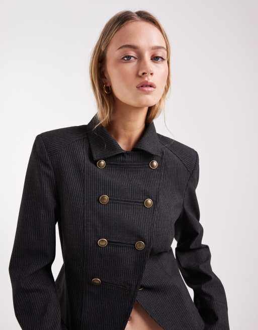 ASOS DESIGN - Brun krympet jakke med nålestriber i tambur-stil, 3 af 4