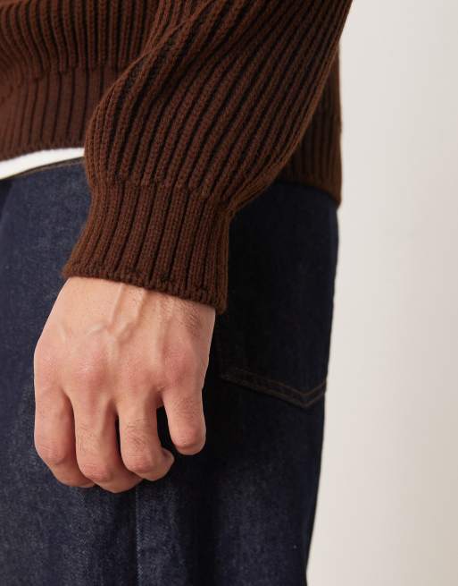 ASOS DESIGN - Brun langærmet trøje i ribstrik med afslappet pasform og rund hals, 5 af 5