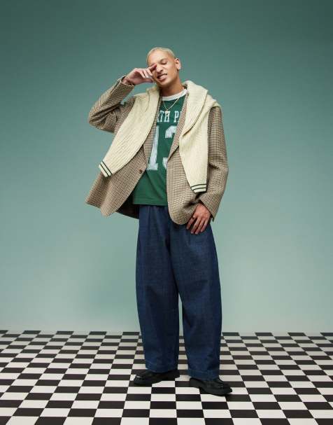ASOS DESIGN - Brun løstsiddende oversized habitjakke med pepitatern - view 1
