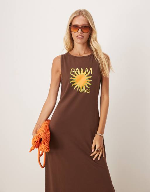 ASOS DESIGN - Brun maxikjole med racerhals og solgrafik, 4 af 4