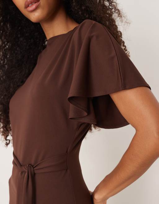 ASOS DESIGN – Brun maxiklänning med knytning baktill och utställda ärmar, 4 av 4