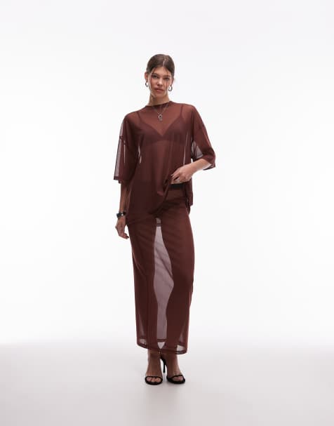 ASOS DESIGN - Brun maxinederdel i transparent mesh - view 1
