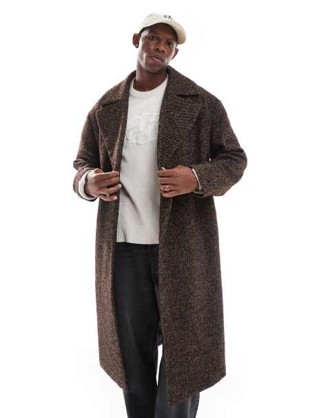 ASOS DESIGN – Brun, melerad, oversize ytterrock i yllestil - view 1