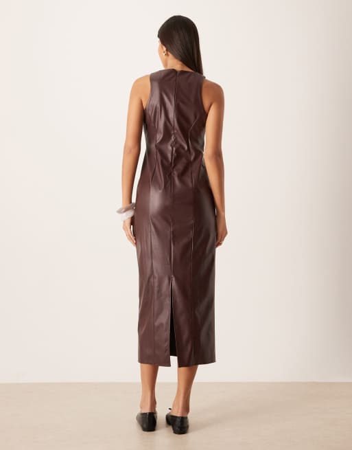 ASOS DESIGN – Brun midiklänning i PU med brottarrygg, 2 av 4
