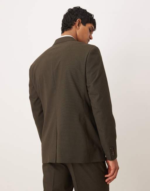 ASOS DESIGN – Brun, mikrotexturerad, dubbelknäppt kavaj i regular fit, 3 av 5