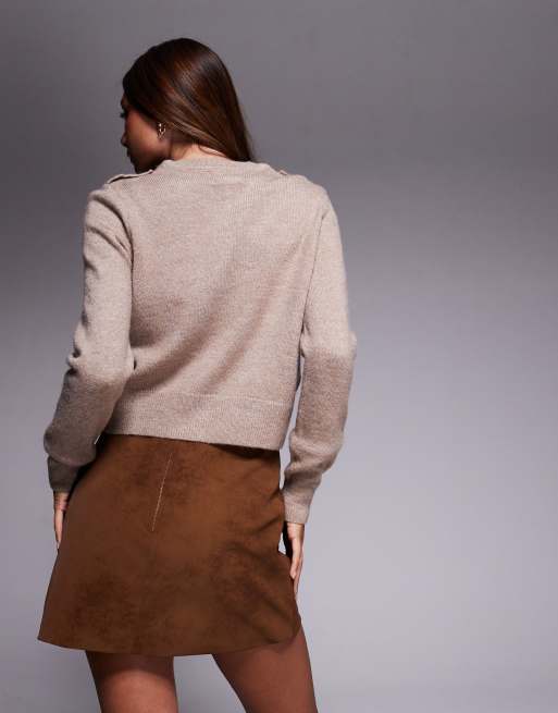 ASOS DESIGN - Brun mininederdel i imiteret ruskind med nittedetaljer , 4 af 5