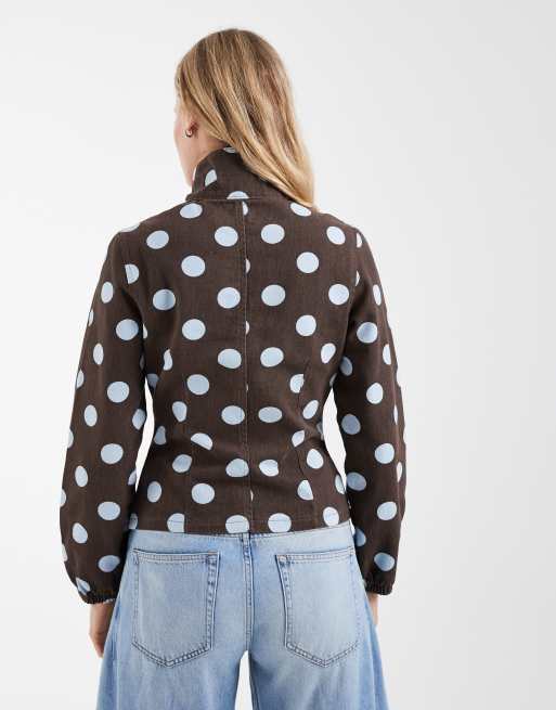 ASOS DESIGN – Brun och blå, prickig, figurnära jeansjacka med ståkrage, 4 av 4