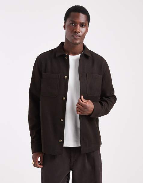 ASOS DESIGN – Brun och naturvit overshirt i ylleliknande tyg - view 1