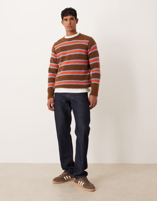 ASOS DESIGN – Brun och orange, randig, stickad, avslappnad tröja med rund halsringning, 2 av 5