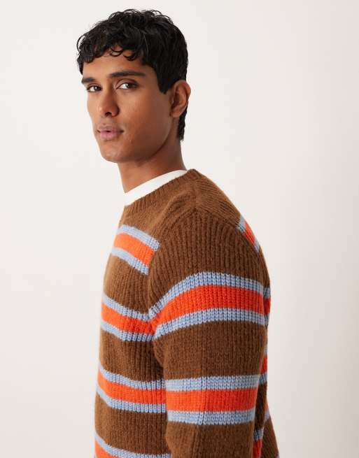 ASOS DESIGN – Brun och orange, randig, stickad, avslappnad tröja med rund halsringning, 4 av 5