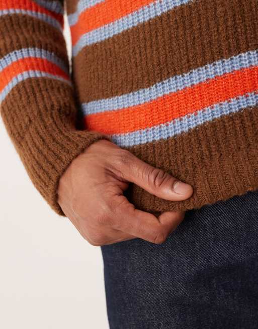 ASOS DESIGN – Brun och orange, randig, stickad, avslappnad tröja med rund halsringning, 5 av 5