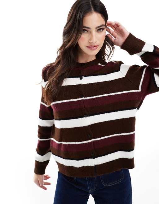 ASOS DESIGN – Brun och vinröd, stickad kofta med randigt mönster, 4 av 4