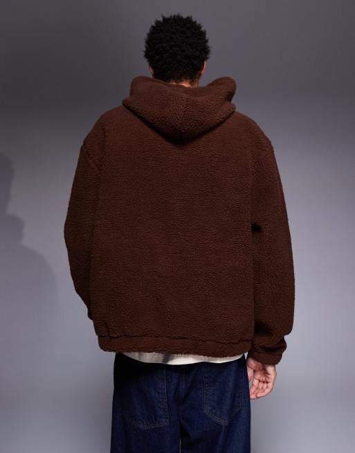 ASOS DESIGN - Brun og afslappet hættetrøje i imiteret lammeskind, 3 af 5