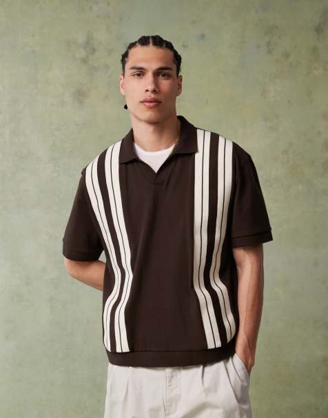 ASOS DESIGN - Brun og afslappet poloskjorte i kraftigt 240 gsm-materiale med paneldetaljer og firkantet pasform - view 1