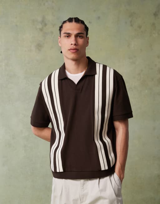 ASOS DESIGN - Brun og afslappet poloskjorte i kraftigt 240 gsm-materiale med paneldetaljer og firkantet pasform