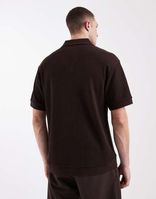 ASOS DESIGN - Brun og afslappet polotrøje i kraftigt materiale med vaffeltekstur, 3 af 5