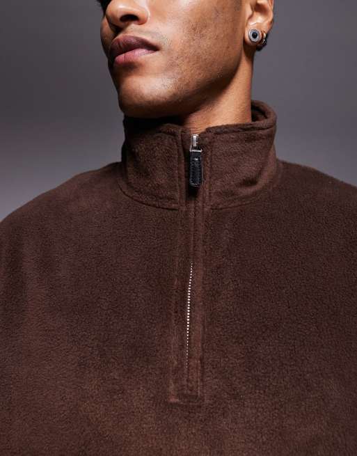 ASOS DESIGN - Brun og afslappet sweatshirt i fleece med ståkrave og kort lynlås , 5 af 5