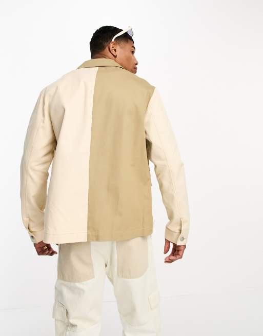 ASOS DESIGN - Brun og ecrufarvet arbejdsjakke med sammensyede paneler, 3 af 4
