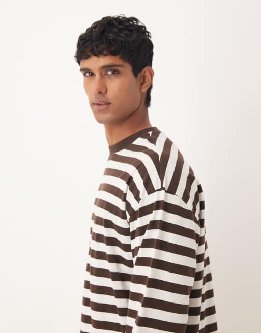 ASOS DESIGN - Brun og ecrufarvet stribet T-shirt med lange ærmer i oversized pasform, 4 af 5