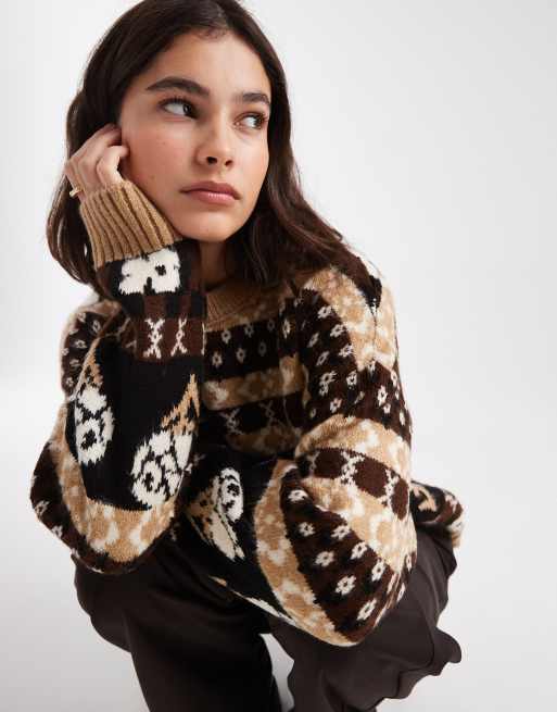 ASOS DESIGN - Brun og lysegul trøje med islandsk mønster, 2 af 4