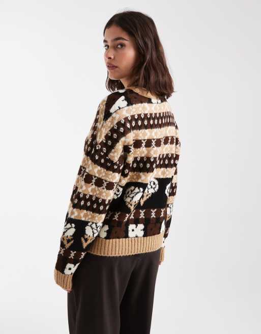 ASOS DESIGN - Brun og lysegul trøje med islandsk mønster, 3 af 4