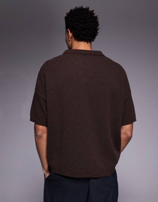 ASOS DESIGN - Brun og oversized poloskjorte i strik med tekstur og hak i kraven, 3 af 5