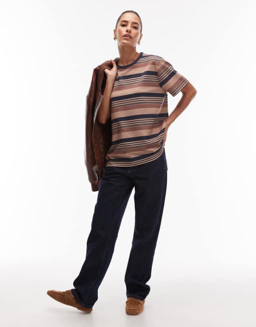 ASOS DESIGN - Brun og stribet T-shirt i regular fit med ringer-detaljer, 2 af 4