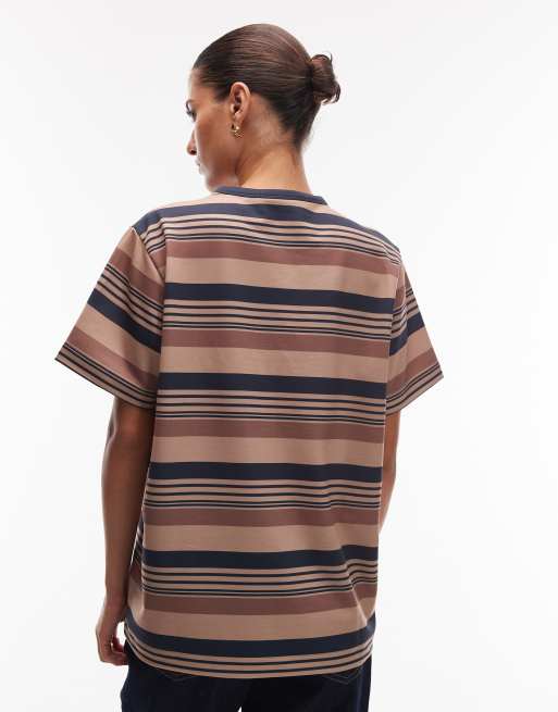 ASOS DESIGN - Brun og stribet T-shirt i regular fit med ringer-detaljer, 4 af 4