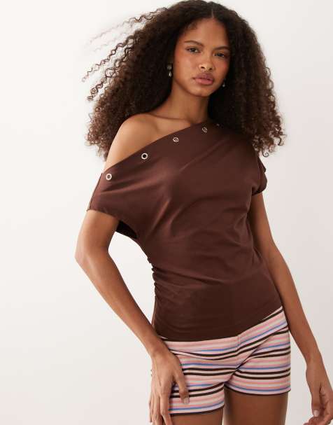 ASOS DESIGN - Brun oneshoulder-top med snørehuller - view 1