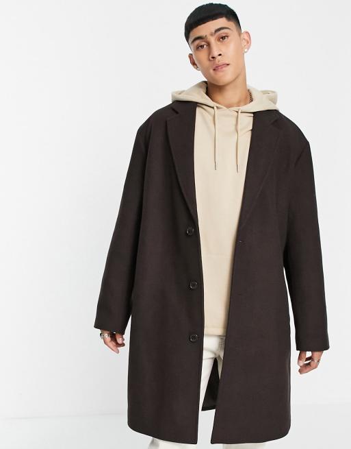 ASOS DESIGN - Brun overfrakke i uldblanding i afslappet pasform