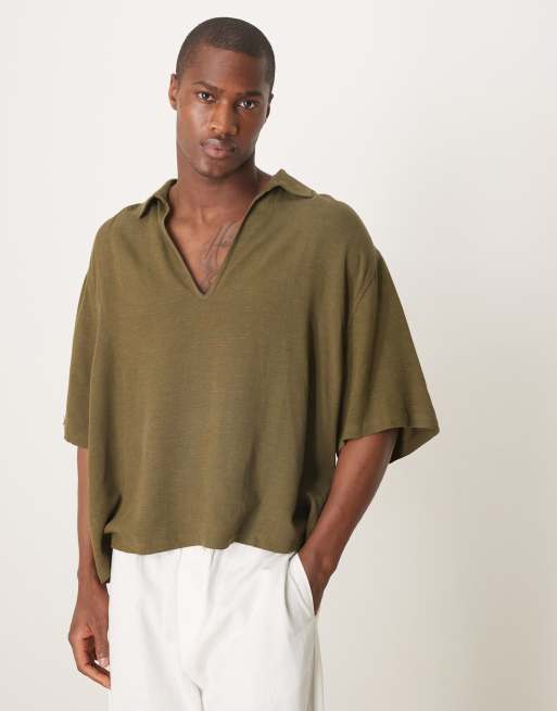 ASOS DESIGN – Brun overhead-shorta i linnemix med boxig oversize passform