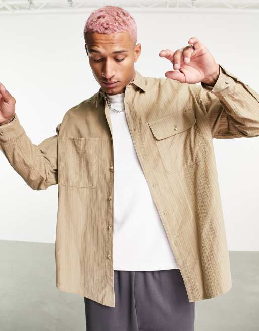 ASOS DESIGN – Brun oversize manchesterskjorta i vintagestil