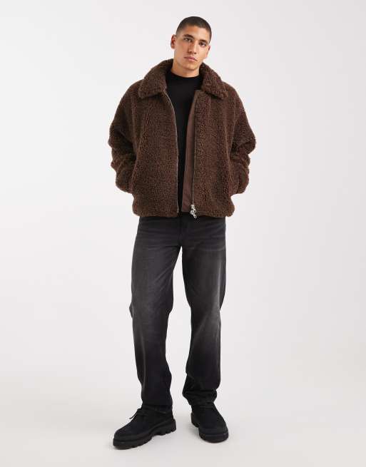 ASOS DESIGN - Brun oversized coach-jakke i imiteret lammeskind, 2 af 5