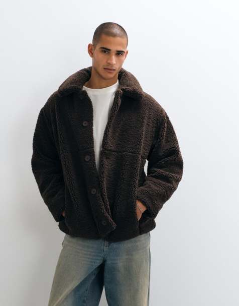 ASOS DESIGN - Brun oversized coach-jakke i imiteret lammeskind - view 1