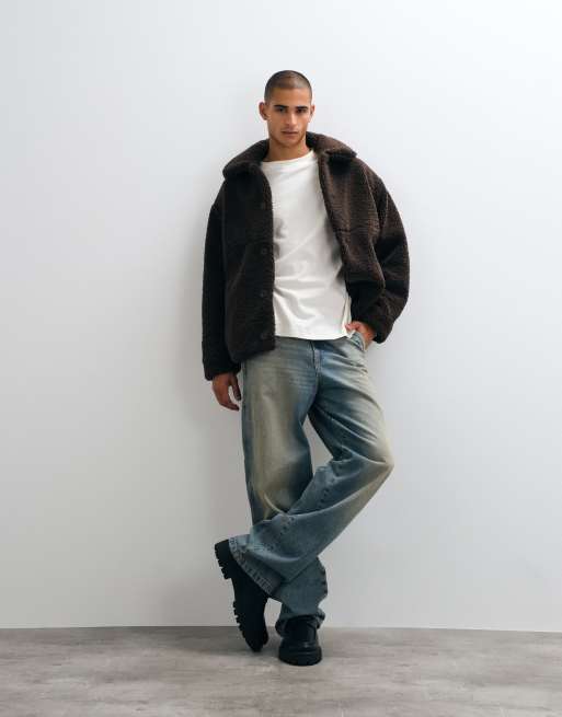 ASOS DESIGN - Brun oversized coach-jakke i imiteret lammeskind, 2 af 5