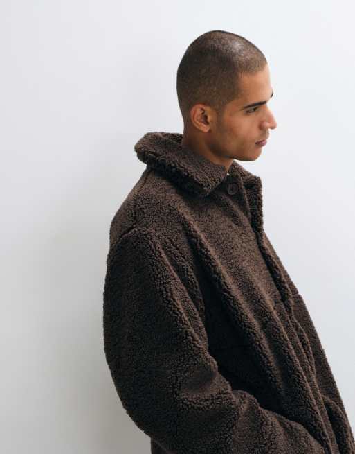 ASOS DESIGN - Brun oversized coach-jakke i imiteret lammeskind, 4 af 5
