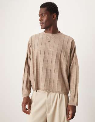 ASOS DESIGN - Brun oversized cropped T-shirt med lange ærmer i ribstrik - view 1