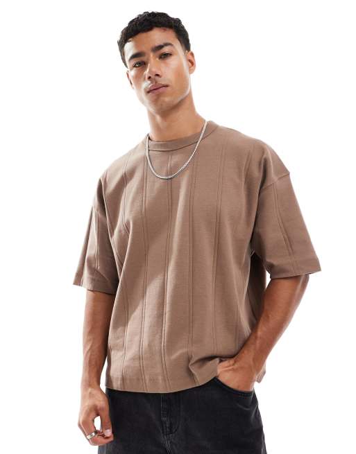ASOS DESIGN - Brun oversized firkantet T-shirt i tekstureret ribstrik , 2 af 4