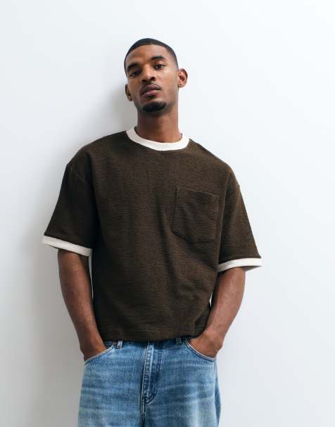 ASOS DESIGN - Brun oversized firkantet T-shirt med kontrastfarvede stikninger - view 1