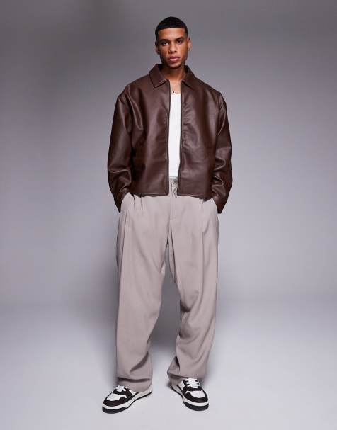 ASOS DESIGN - Brun oversized Harrington-jakke i imiteret læder i firkantet pasform - view 1
