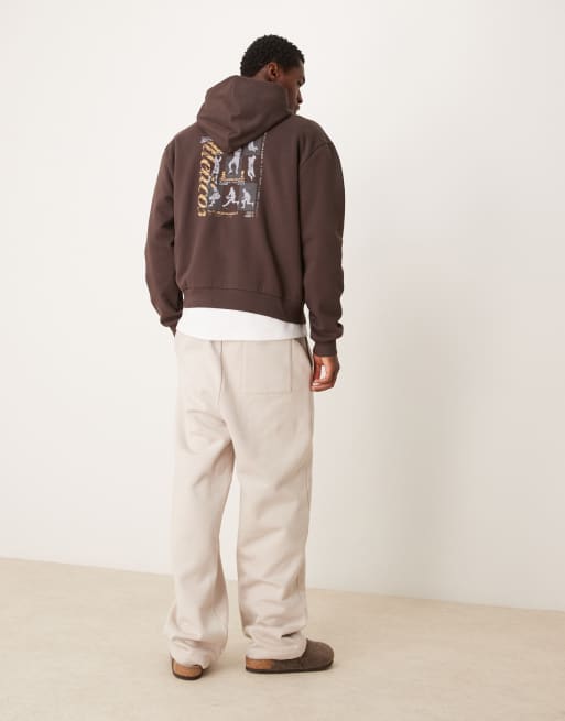 ASOS DESIGN - Brun oversized hættetrøje med print på ryggen i firkantet pasform