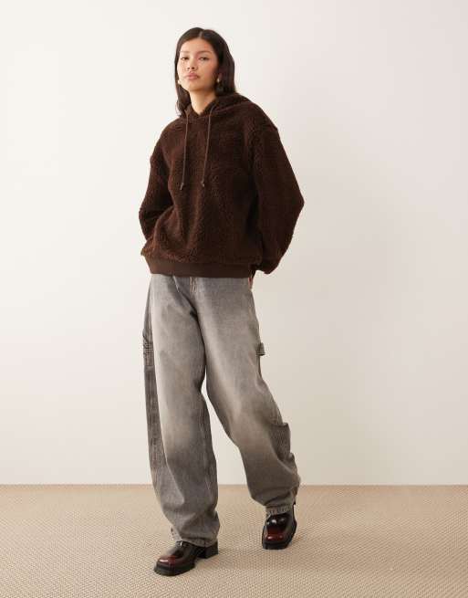 ASOS DESIGN -Brun oversized kraftig hættetrøje i imiteret lammeskind, 2 af 4